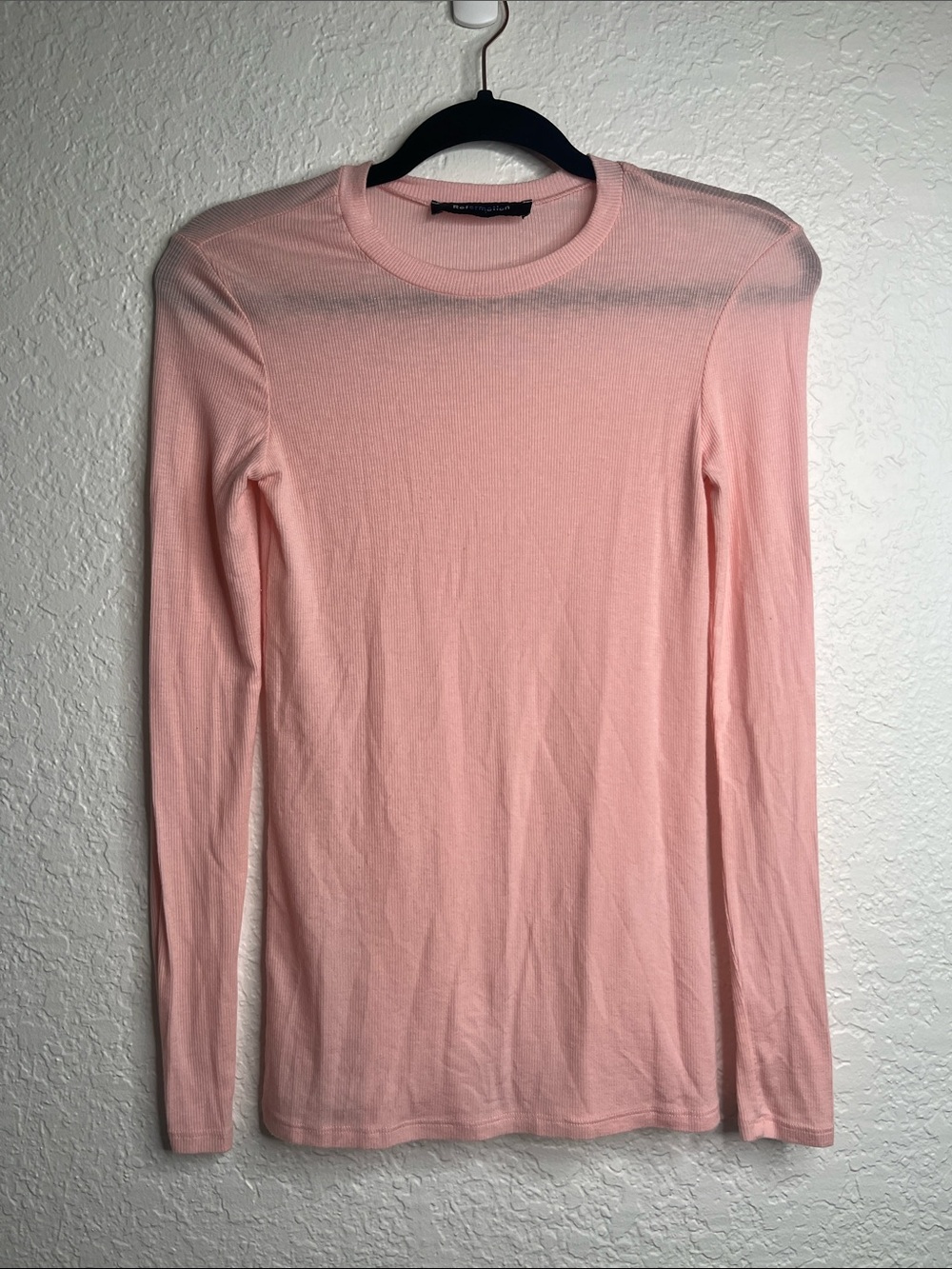 Reformation Long Sleeve Crewneck Ribbed Knit Top in Pink Sz S